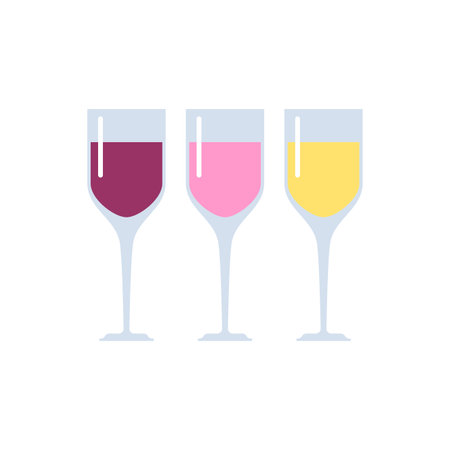 Glasses with wine set. Red wine, white and rose alcoholic beverageのイラスト素材