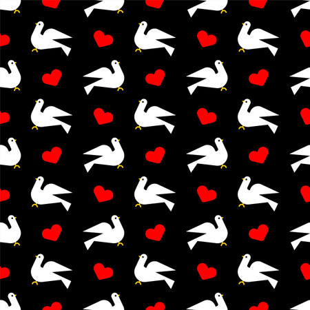 Dove and love pattern seamless. pigeon and heart backgroundのイラスト素材