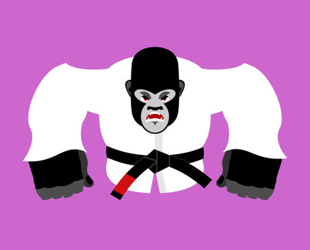 Gorilla in judo kimono. Karate Monkey mascot. Angry sport animalのイラスト素材