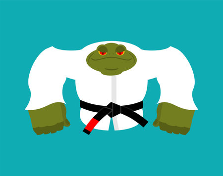 Frog in judo kimono. Karate toad mascot. Angry sport animalのイラスト素材