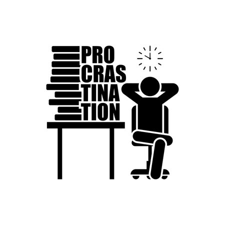 Procrastination sign. A man sits in a chair and puts things off until later. The concept of putting things off until laterのイラスト素材