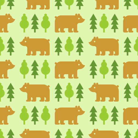Bear in forest Pattern seamless. Kids fabric ornament. Modern primitive background for fabricのイラスト素材