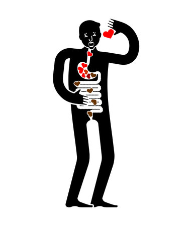 Love is shit. Eats the heart and comes out as poop. concept illustration Love comes in and shit comes outのイラスト素材