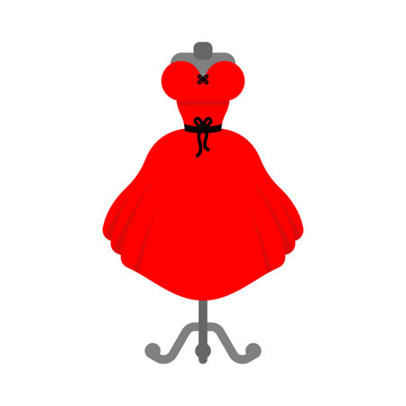 Red dress on mannequin. Beautiful Red womens sarafan onhanger.のイラスト素材