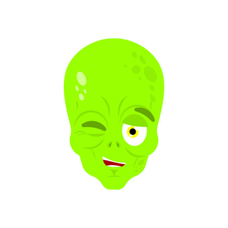 Alien wins emoji. UFO emotion smiles. Space invader green cheerfulのイラスト素材
