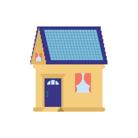 house with solar panels and windows, representing sustainable living, eco-technology, and home innovation.のイラスト素材