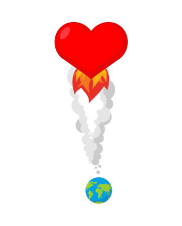 heart launching like a rocket from Earth, symbolizing love, romance, and emotional uplift. Perfect for Valentine's Day, relationships, and inspiration designs.のイラスト素材