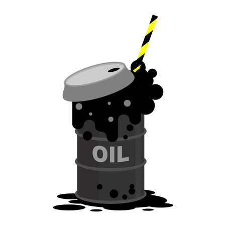 made cocktail of black oil with straw. Symbol of pollution, overconsumption, and industrial lifestyle.のイラスト素材