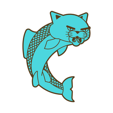 catfish â fish with a cat's head. Represents hybrid creature, fantasy, unusual pet, or abstract animal conceptのイラスト素材