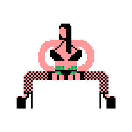 Pixel art of an energetic female character dancing or performing on a stage or bar counter. Represents night club life, bar scene, party, or artistic performance.のイラスト素材
