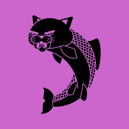 catfish â fish with a cat's head. Represents hybrid creature, fantasy, unusual pet, or abstract animal conceptのイラスト素材