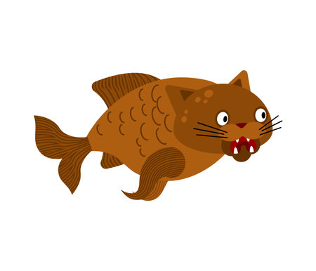 catfish â fish with a cat's head. Represents hybrid creature, fantasy, unusual pet, or abstract animal conceptのイラスト素材