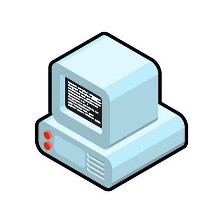 Vintage personal computer unit in isometric 3D flat style. Represents an old processor tower, retro technology, and computing history.のイラスト素材