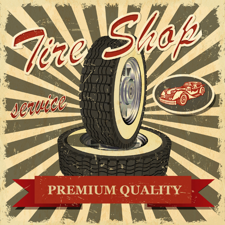 Tire shop retro poster.のイラスト素材