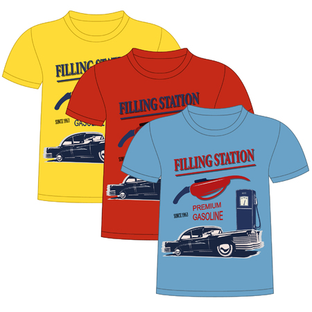 T-Shirt Filling station Design. Objects are located on a separate layer.のイラスト素材