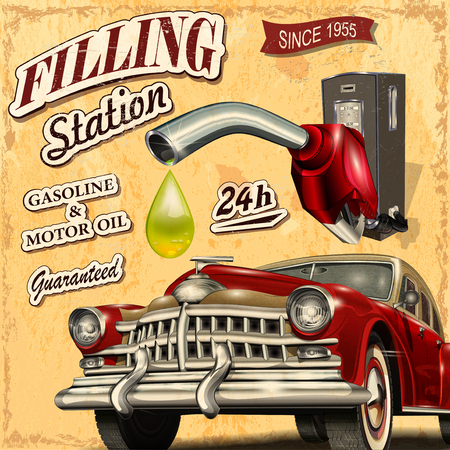 Filling station retro posterのイラスト素材