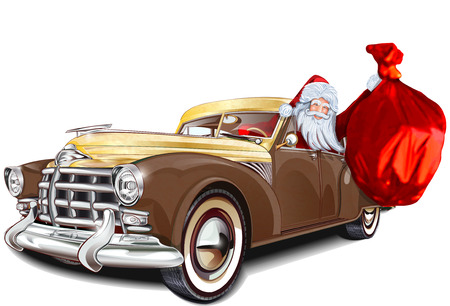 Santa Claus in retro avtoのイラスト素材