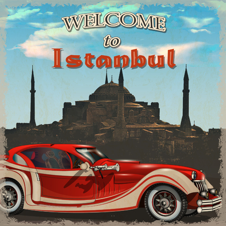 Welcome to Istanbul retro poster.のイラスト素材
