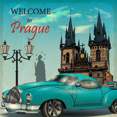Welcome to Prague retro posterのイラスト素材
