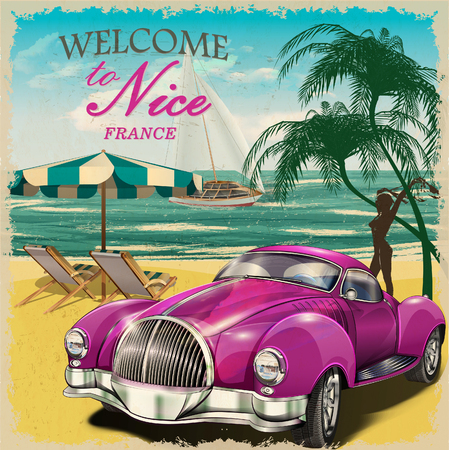 Welcome to Nice retro poster.のイラスト素材