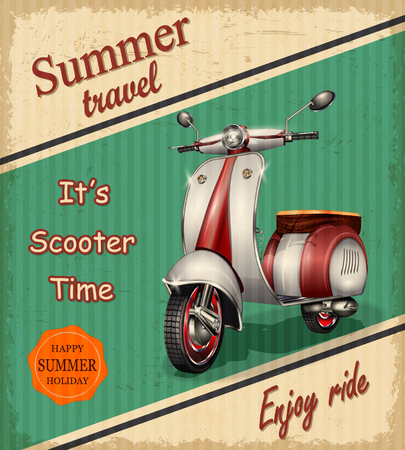 Summer travel retro poster with scooter.のイラスト素材