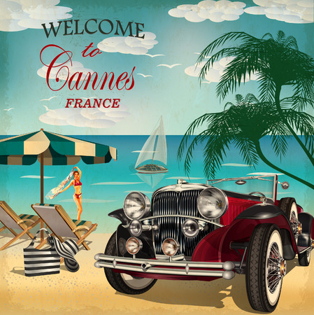 Welcome to Cannes retro poster.のイラスト素材