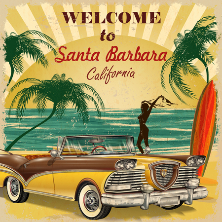 Welcome to Santa Barbara, California retro poster.のイラスト素材