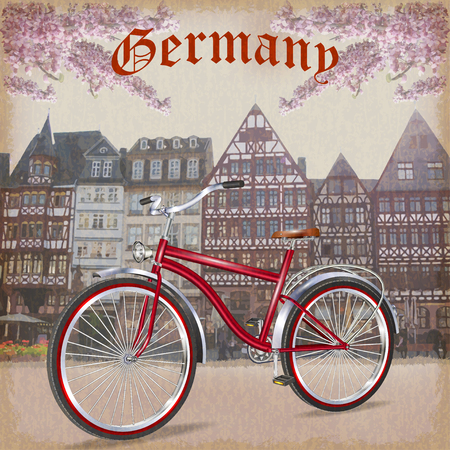 Germany.Vintage background with bicycleのイラスト素材