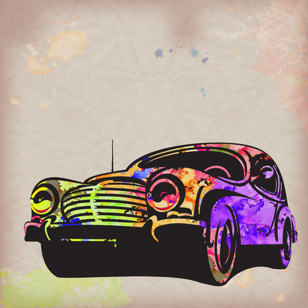 Watercolor retro car.のイラスト素材