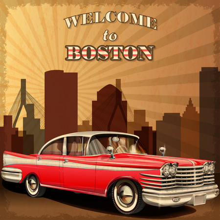 Welcome to Boston retro poster.のイラスト素材