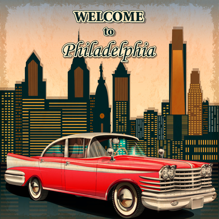Welcome to Philadelphia retro poster.のイラスト素材
