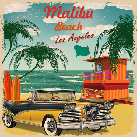 Malibu Beach, California retro poster.のイラスト素材