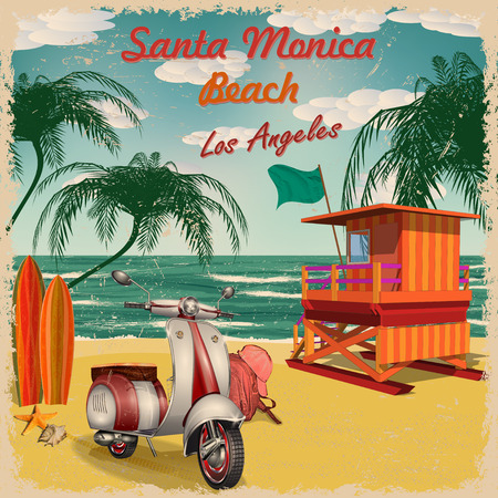 Santa Monica Beach, California retro poster.のイラスト素材