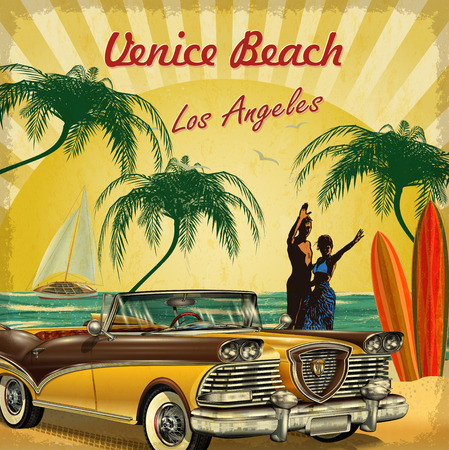 Welcome to Venice Beach, California retro poster.のイラスト素材