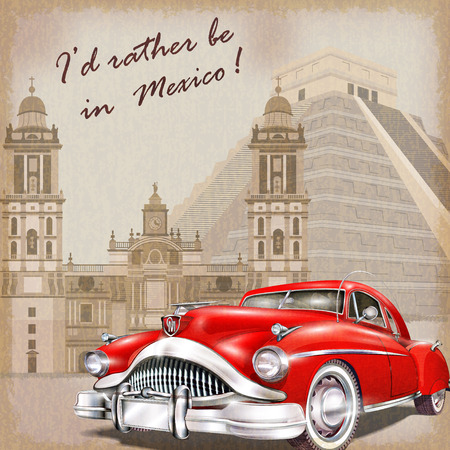 Mexico retro poster on vintage portrait background.のイラスト素材