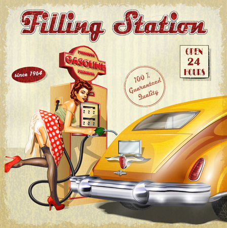Filling station retro posterのイラスト素材