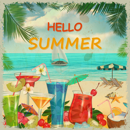 Hello summer vintage poster.のイラスト素材