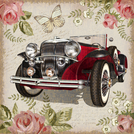 Retro car on vintage background.のイラスト素材