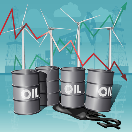 Crisis concept oil extraction, drop in crude oil prices on background. Alternative Energy Sources.のイラスト素材