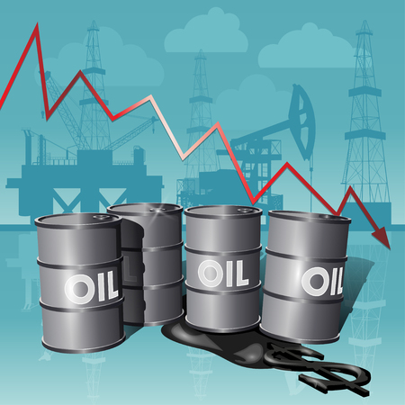 Crisis concept oil extraction, drop in crude oil prices.のイラスト素材