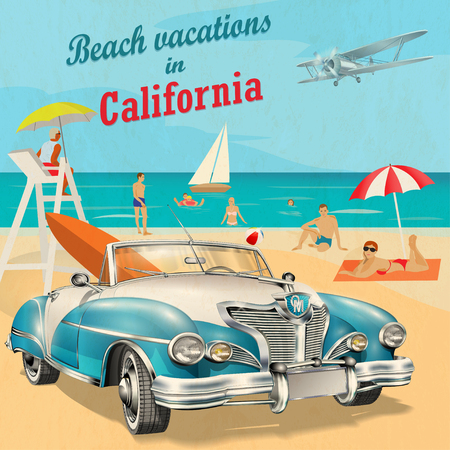 Beach vacation to California retro poster.のイラスト素材
