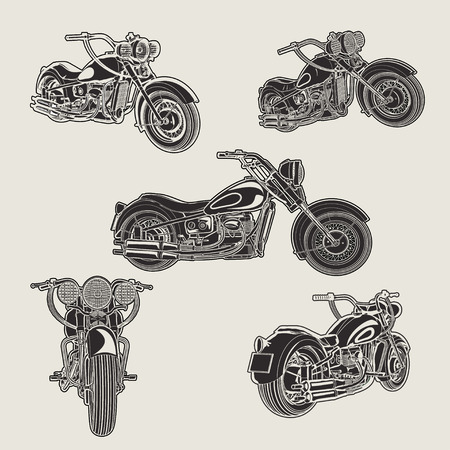 Set of classic vintage motorcycle silhouette.のイラスト素材