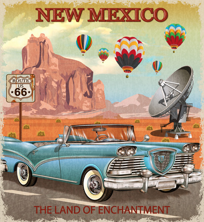 Vintage New Mexico road trip poster.のイラスト素材