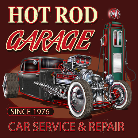 Vintage Hot Rod garage poster.のイラスト素材