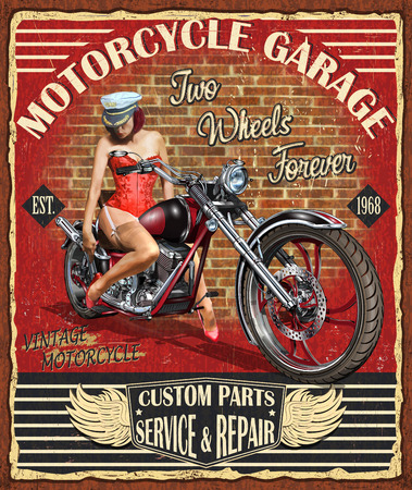 Vintage motorcycle, antique biker club poster design.のイラスト素材