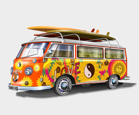 Retro bus with surf boardsのイラスト素材