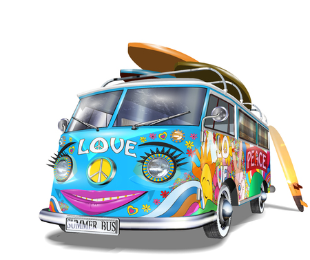 Retro bus with surf boardsのイラスト素材