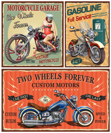 Set of vintage motorcycle metal signs.のイラスト素材