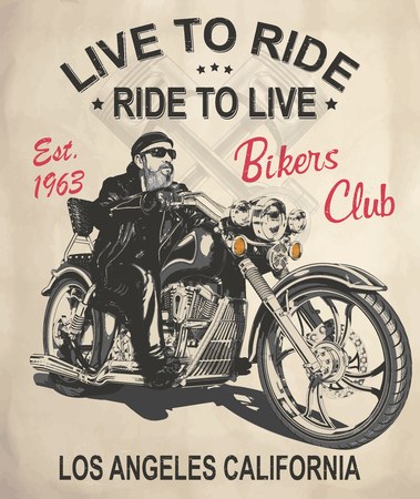 Vintage motorcycle poster with biker.のイラスト素材