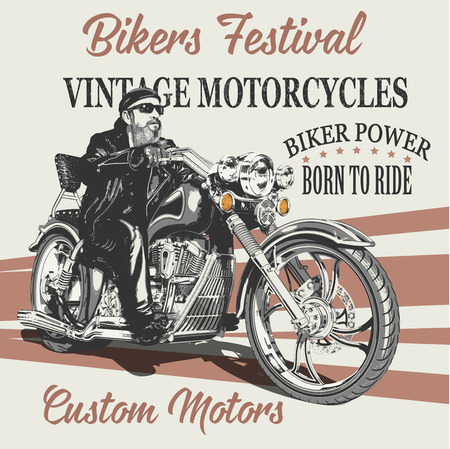 Vintage motorcycle poster with biker.のイラスト素材